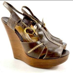 Designer Chloe Saks 5th Ave-Brown Leather Wedge Sandals MSRP$695, sz 38, box/bag